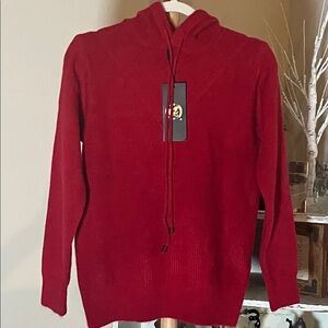 NWT S. Christina S/M 100% Cashmere Vibrant Red Hooded Soft Pullover Sweater